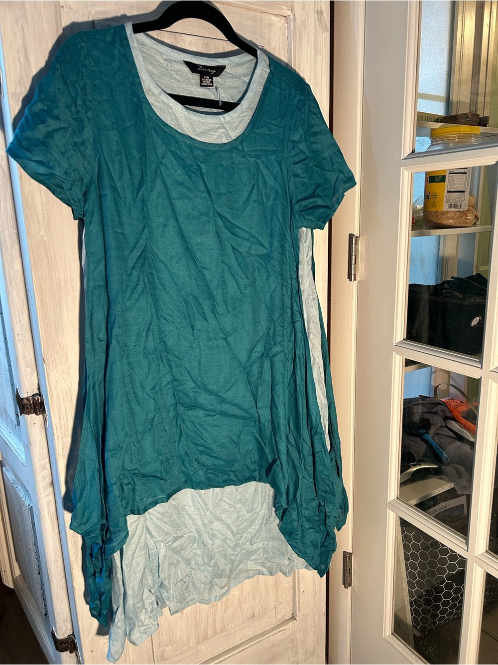 Layered Teal Tunic Dress with Light Blue Underlay